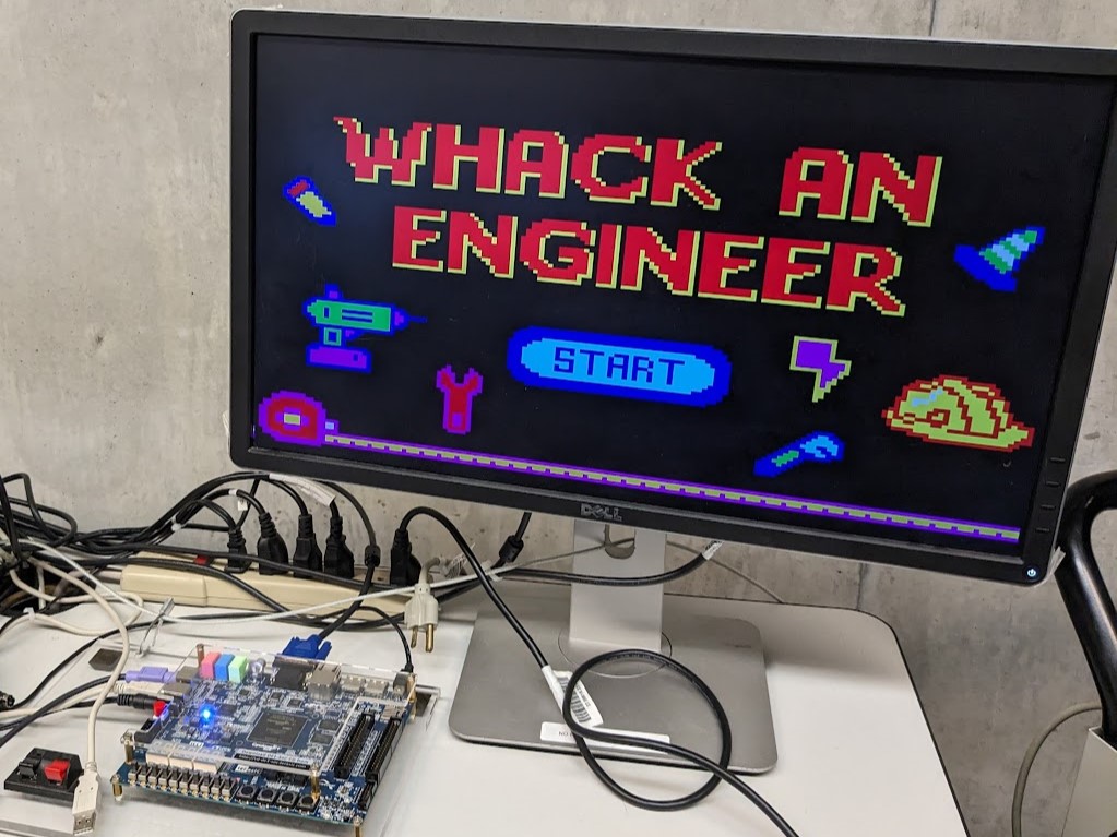 Pixel art style game start screen, titled Whack-an-Engineer